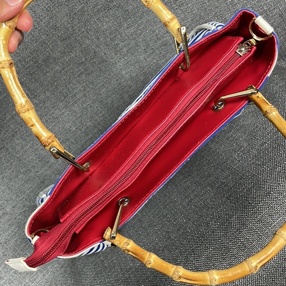 Nautical Navy and White Striped Purse with Bamboo Handles - Picture 10 of 17